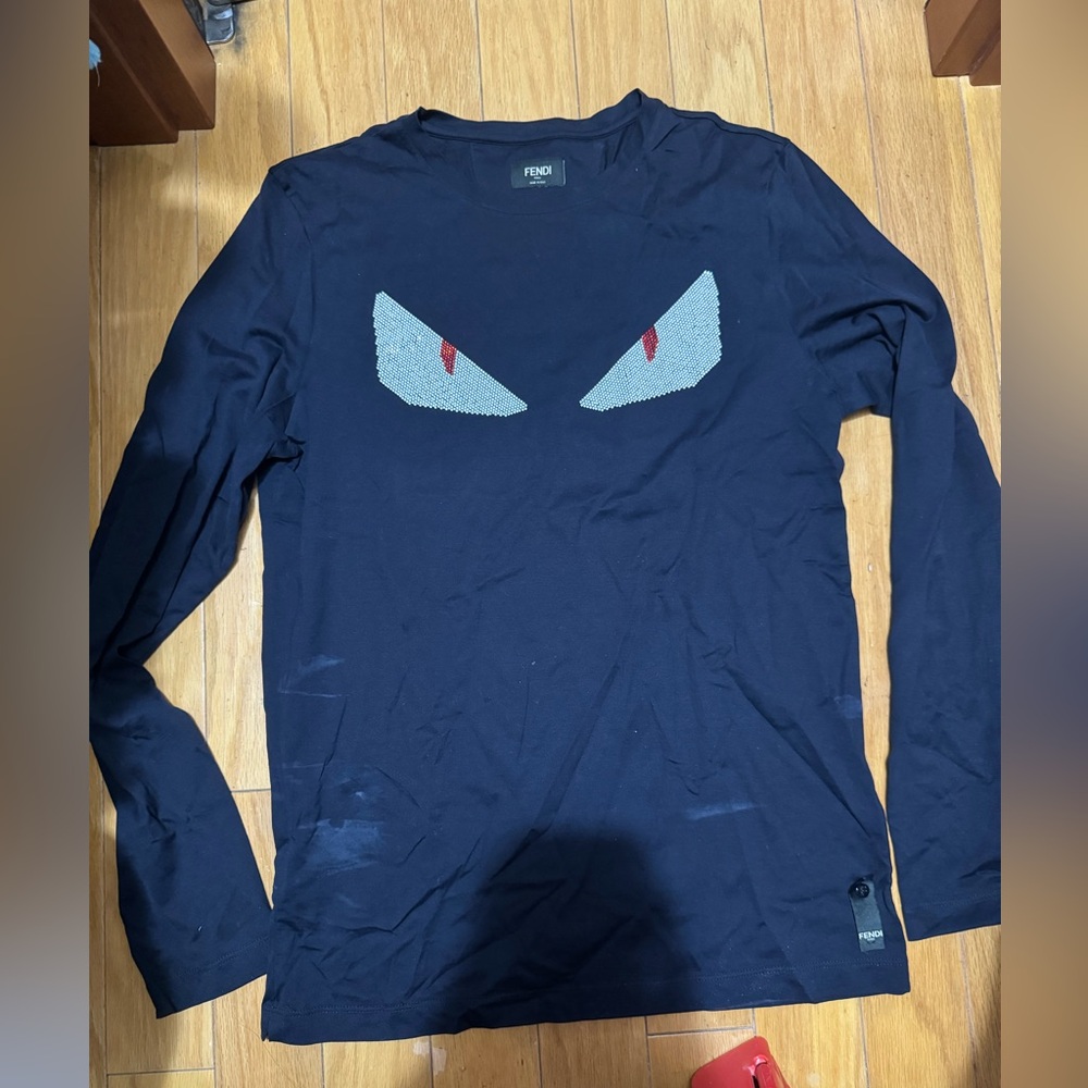 Fendi Graphic Print Navy Long sleeve- Beaded eyes out of red and white 3D beads